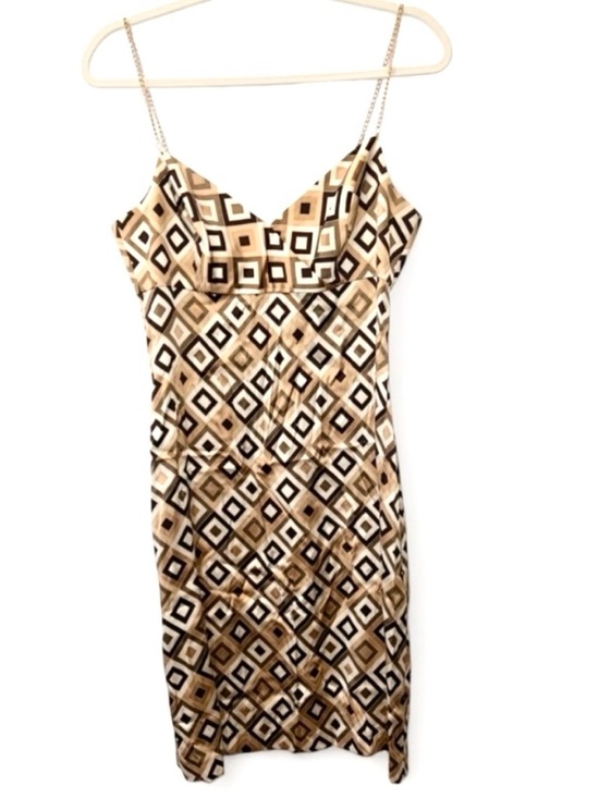 Shoshanna Silk Geometric Slip Dress 8 Gold Chain Strap Y2K 90s Mini Retro - Picture 11 of 14